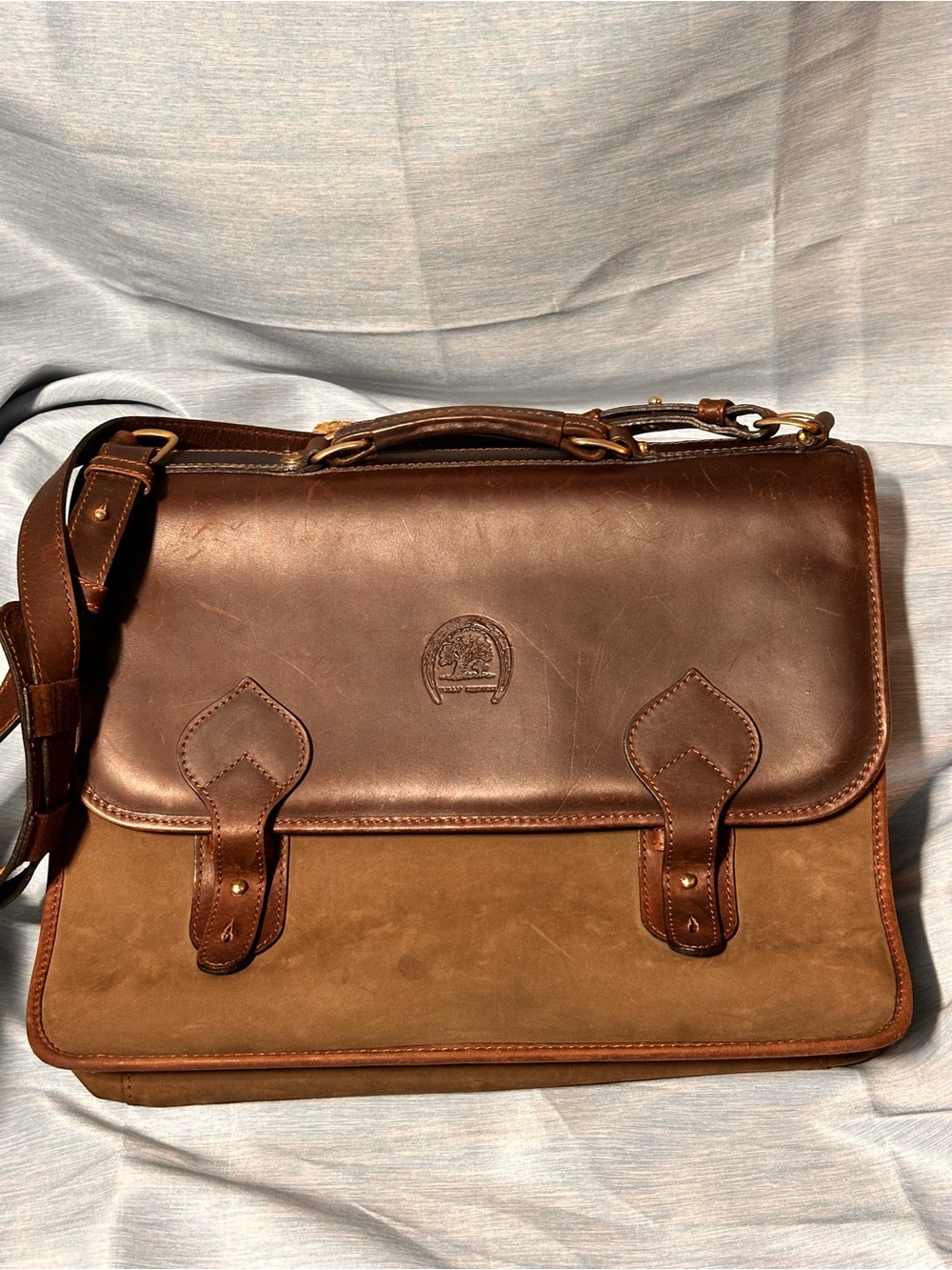 Tully Rector Leather TwoTone Brown Briefcase/Messenger Bag Classic Men’s WorkBag